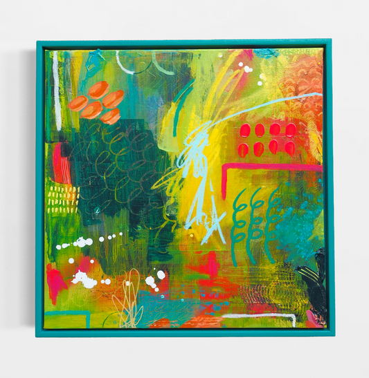 Abstract painting with vibrant colors on a white background
